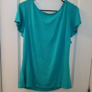 New York & Company Blue Fitted Short Sleeve T-Shirt